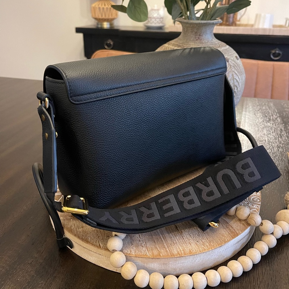 Burberry Archive Black Calf Leather & Check Note Adjustable Crossbody - Picture 11 of 16